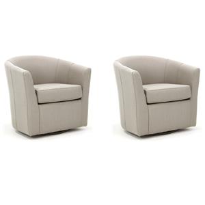 Pemberly Row Set of 2 Traditional Fabric Swivel Club Chair in Cream