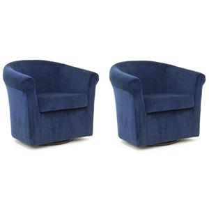 Pemberly Row Set of 2 19&quotH Polyester Fabric Swivel Club Chair in Blue