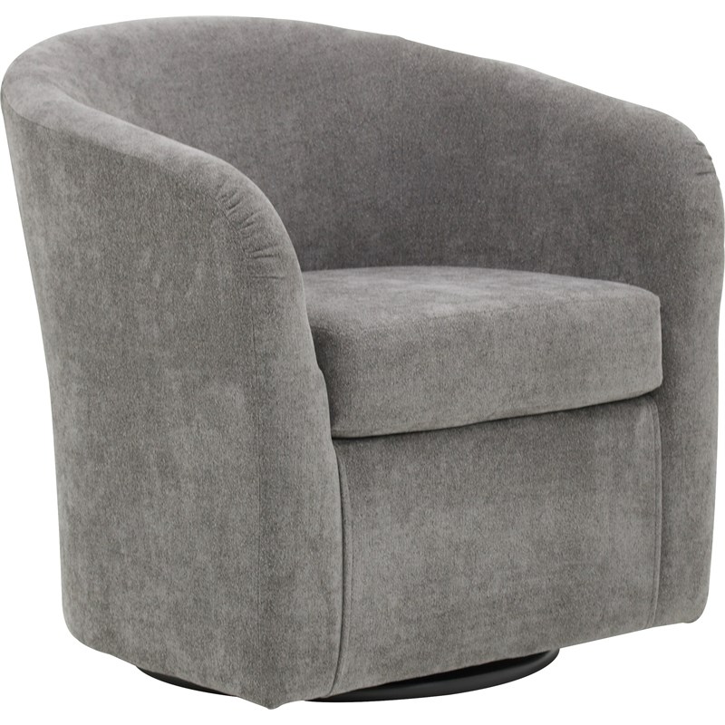 Pemberly Row Set of 2 Traditional Fabric Curved Arm Swivel Tub Chair in Gray