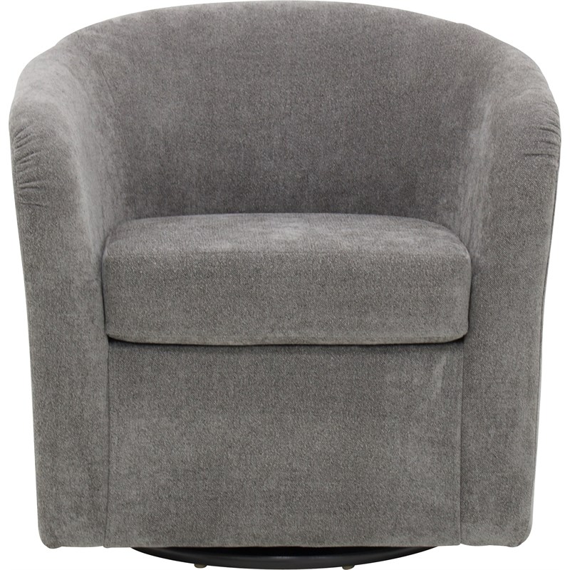 Pemberly Row Set of 2 Traditional Fabric Curved Arm Swivel Tub Chair in Gray