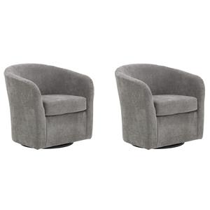 Pemberly Row Set of 2 Traditional Fabric Curved Arm Swivel Tub Chair in Gray