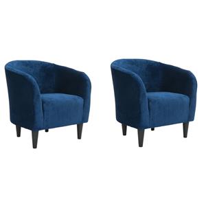 Pemberly Row Set of 2 Polyester Fabric & EPS Curved Tub Chair in Blue