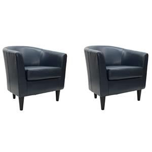Pemberly Row Set of 2 17.5&quot Traditional Faux Leather Club Chair in Navy Blue