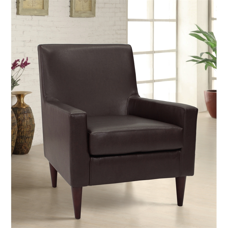 Pemberly Row Set of 2 Traditional Faux Leather Arm Chair in Dark Brown