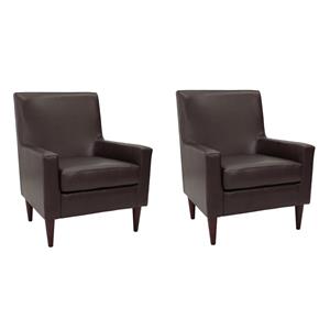 Pemberly Row Set of 2 Traditional Faux Leather Arm Chair in Dark Brown