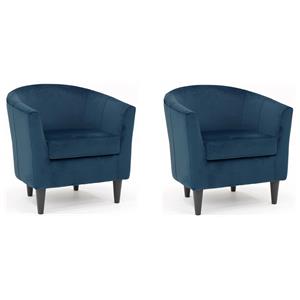 Pemberly Row Set of 2 17.5&quot Traditional Fabric Club Chair in Navy Blue