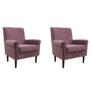 Pemberly Row Set of 2 17.5&quotH Fabric Rolled Arm Lounge Chair in Mauve Pink