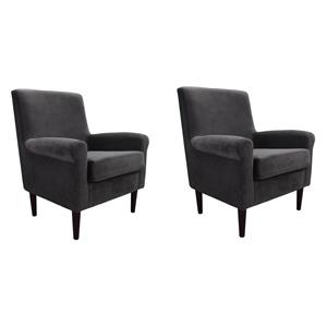 Pemberly Row Set of 2 17.5&quotH Fabric Rolled Arm Lounge Chair in Dark Gray