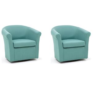 Pemberly Row Set of 2 19&quotH Polyester Fabric Swivel Club Chair in Blue