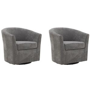 Pemberly Row Set of 2 19&quotH Traditional Fabric Swivel Club Chair in Gray