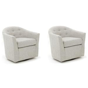 Pemberly Row Set of 2 Traditional Fabric Tufted Swivel Chair in Heather Gray