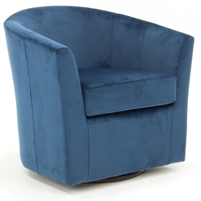 Pemberly Row Set of 2 Traditional Fabric Swivel Club Chair in Blue