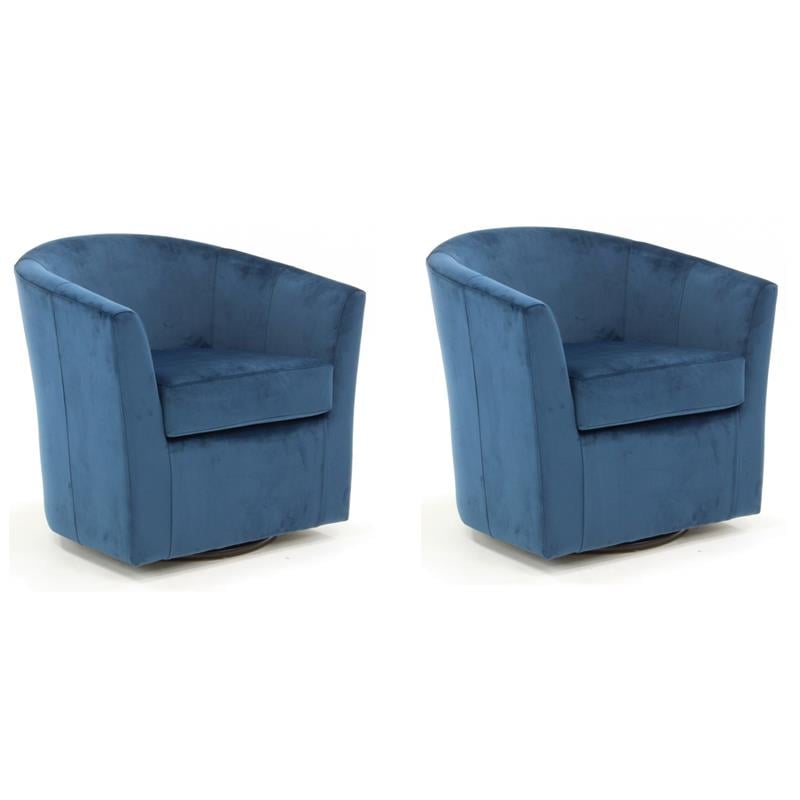Pemberly Row Set of 2 Traditional Fabric Swivel Club Chair in Blue