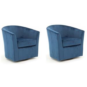 Pemberly Row Set of 2 Traditional Fabric Swivel Club Chair in Blue