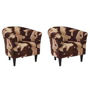 Pemberly Row Set of 2 Traditional Fabric Club Chair in Brown