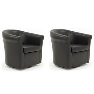 Pemberly Row Set of 2 Traditional Faux Leather Swivel Club Chair in Black