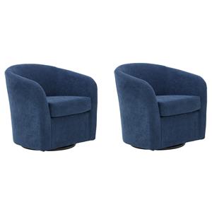 Pemberly Row Set of 2 Fabric Curved Arm Swivel Tub Chair in Navy Blue