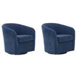 Pemberly Row Set of 2 Fabric Curved Arm Swivel Tub Chair in Navy Blue