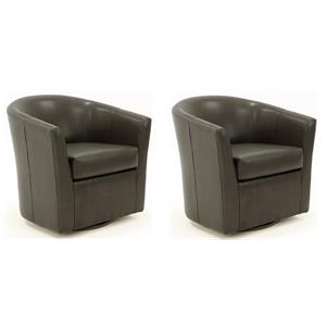 Pemberly Row Set of 2 19&quotH Faux Leather Swivel Club Chair in Charcoal