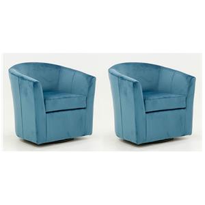 Pemberly Row Set of 2 19&quotH Traditional Fabric Swivel Club Chair in Blue