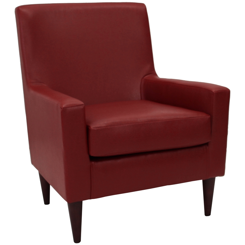 Pemberly Row Set of 2 Traditional Faux Leather Arm Chair in Red