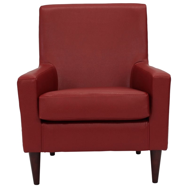 Pemberly Row Set of 2 Traditional Faux Leather Arm Chair in Red