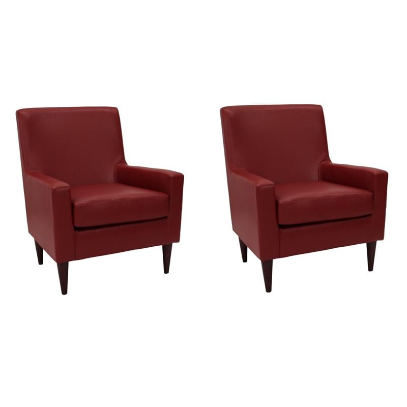 Pemberly Row Set of 2 Traditional Faux Leather Arm Chair in Red