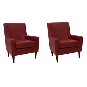 Pemberly Row Set of 2 Traditional Faux Leather Arm Chair in Red