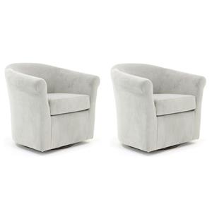 Pemberly Row Set of 2 19&quotH Polyester Fabric Swivel Club Chair in White