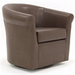 Pemberly Row Set of 2 Traditional Faux Leather Swivel Club Chair in Brown