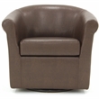 Pemberly Row Set of 2 Traditional Faux Leather Swivel Club Chair in Brown