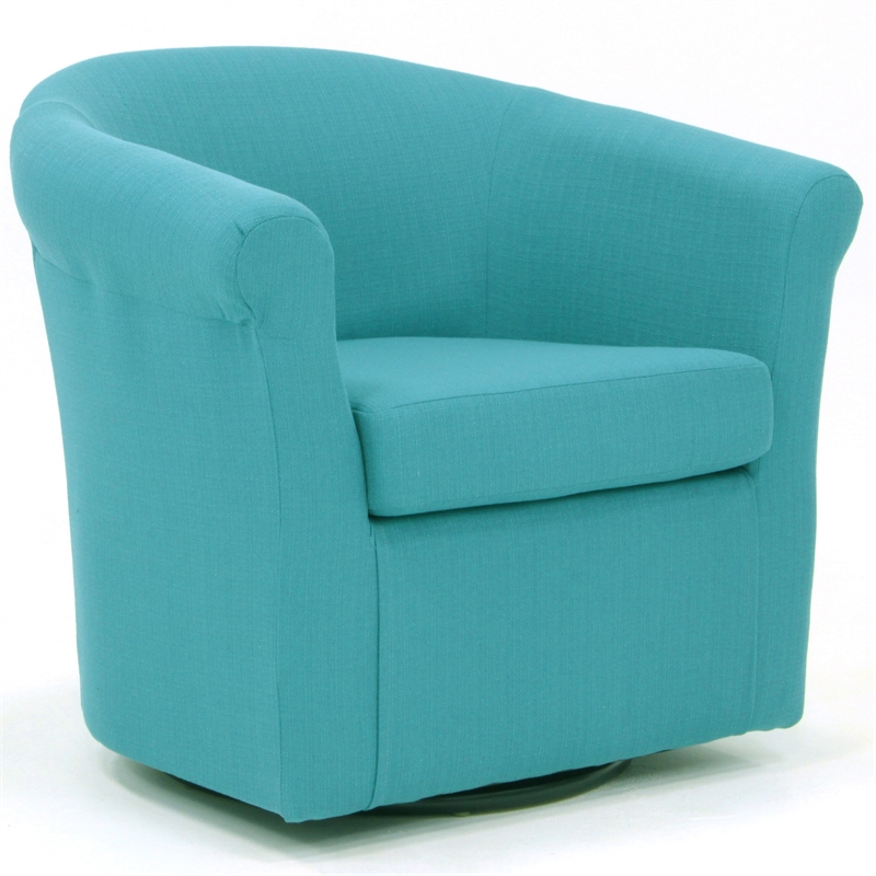 Pemberly Row Set of 2 Polyester Fabric Swivel Club Chair in Carribean Blue