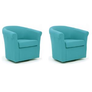 Pemberly Row Set of 2 Polyester Fabric Swivel Club Chair in Carribean Blue