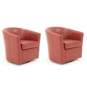 Pemberly Row Set of 2 19&quotH Traditional Faux Leather Swivel Club Chair in Red