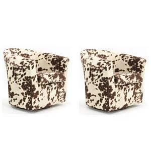 Pemberly Row Set of 2 Traditional Fabric Swivel Club Chair in Milky Brown
