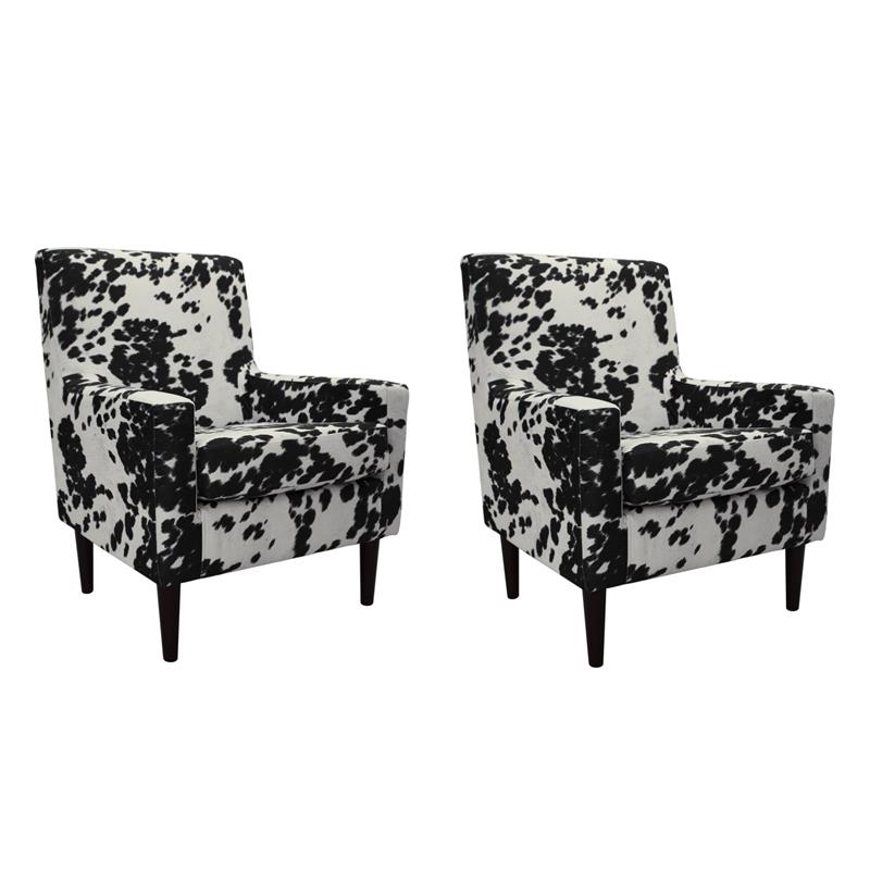 Pemberly Row Set of 2 Traditional Fabric Arm Chair in Cowhide Black