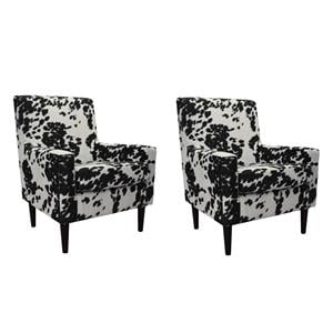 Pemberly Row Set of 2 Traditional Fabric Arm Chair in Cowhide Black