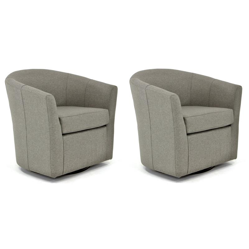 Pemberly Row Set of 2 Traditional Fabric Swivel Club Chair in Gray