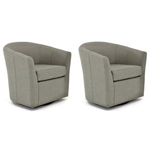 Pemberly Row Set of 2 Traditional Fabric Swivel Club Chair in Gray