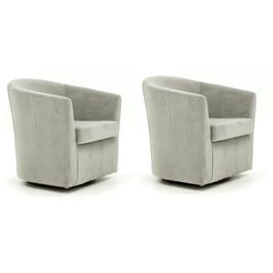 Pemberly Row Set of 2 19&quotH Traditional Fabric Swivel Club Chair in Dove Gray