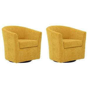 Pemberly Row Set of 2 19&quotH Traditional Fabric Swivel Club Chair in Yellow