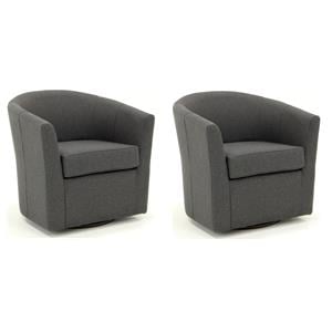 Pemberly Row Set of 2 19&quotH Traditional Fabric Swivel Club Chair in Dark Gray