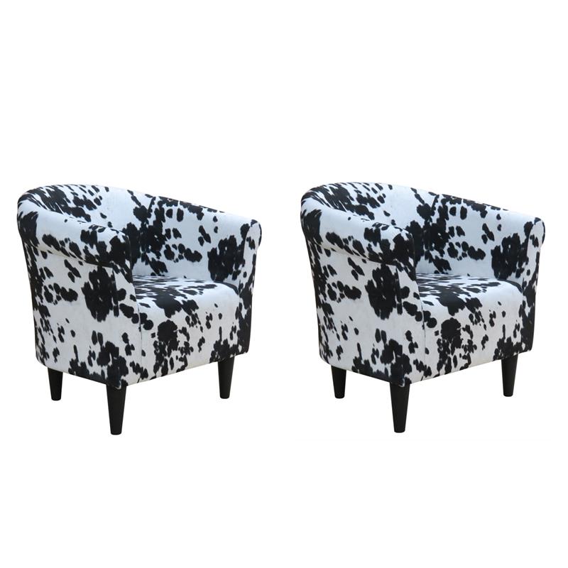 Pemberly Row Set of 2 Traditional Fabric & EPS Club Chair in Black/White