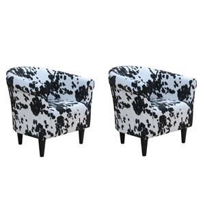Pemberly Row Set of 2 Traditional Fabric & EPS Club Chair in Black/White