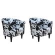 Pemberly Row Set of 2 Traditional Fabric & EPS Club Chair in Black/White