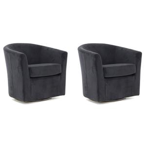Pemberly Row Set of 2 19&quotH Traditional Fabric Swivel Club Chair in Black
