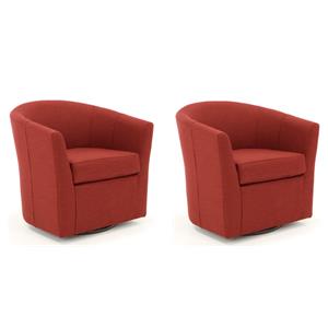 Pemberly Row Set of 2 19&quotH Traditional Fabric Swivel Club Chair in Red