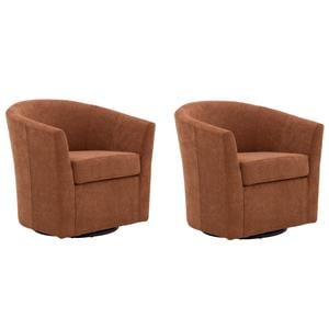 Pemberly Row Set of 2 19&quotH Traditional Fabric Swivel Club Chair in Orange