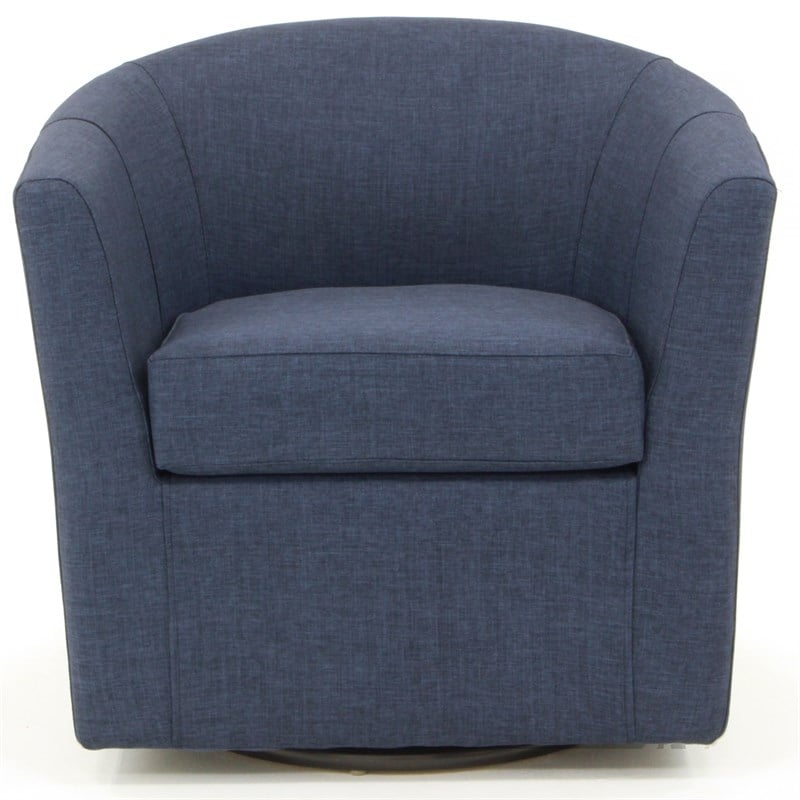 Pemberly Row Set of 2 Traditional Fabric Swivel Club Chair in Navy Blue