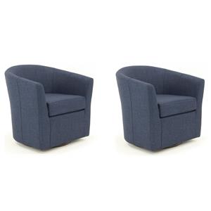 Pemberly Row Set of 2 Traditional Fabric Swivel Club Chair in Navy Blue